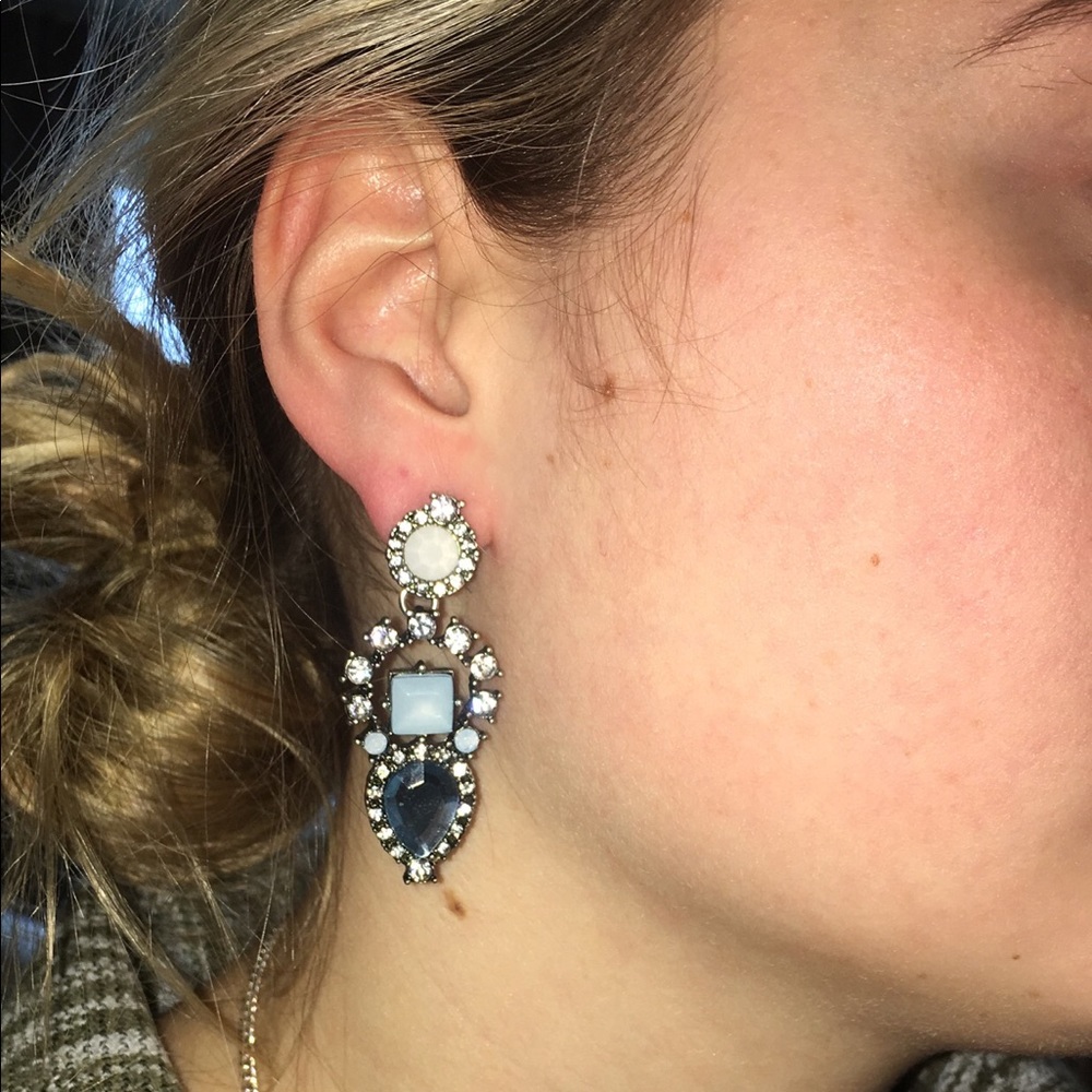 Blue and CZ Diamond Pendant Earrings